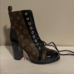Louis Vuitton Black and Brown Heeled Boots with Monogram